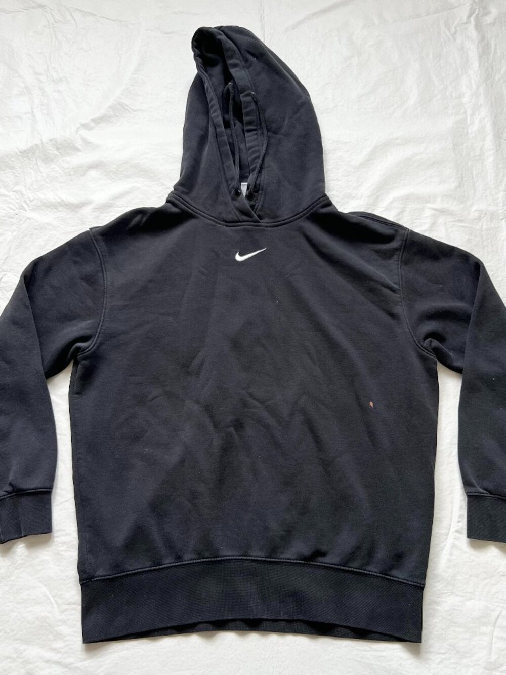 Nike hoodie center swoosh black adult XS hooded pullover sweatshirt white logo